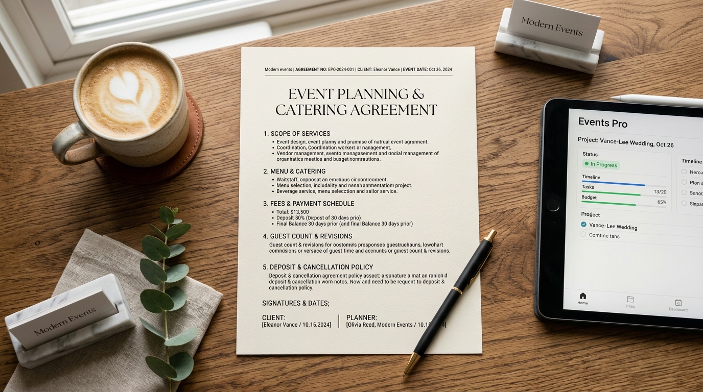 Guía de contrato de catering y organización de eventos: cláusulas clave y cancelaciones
