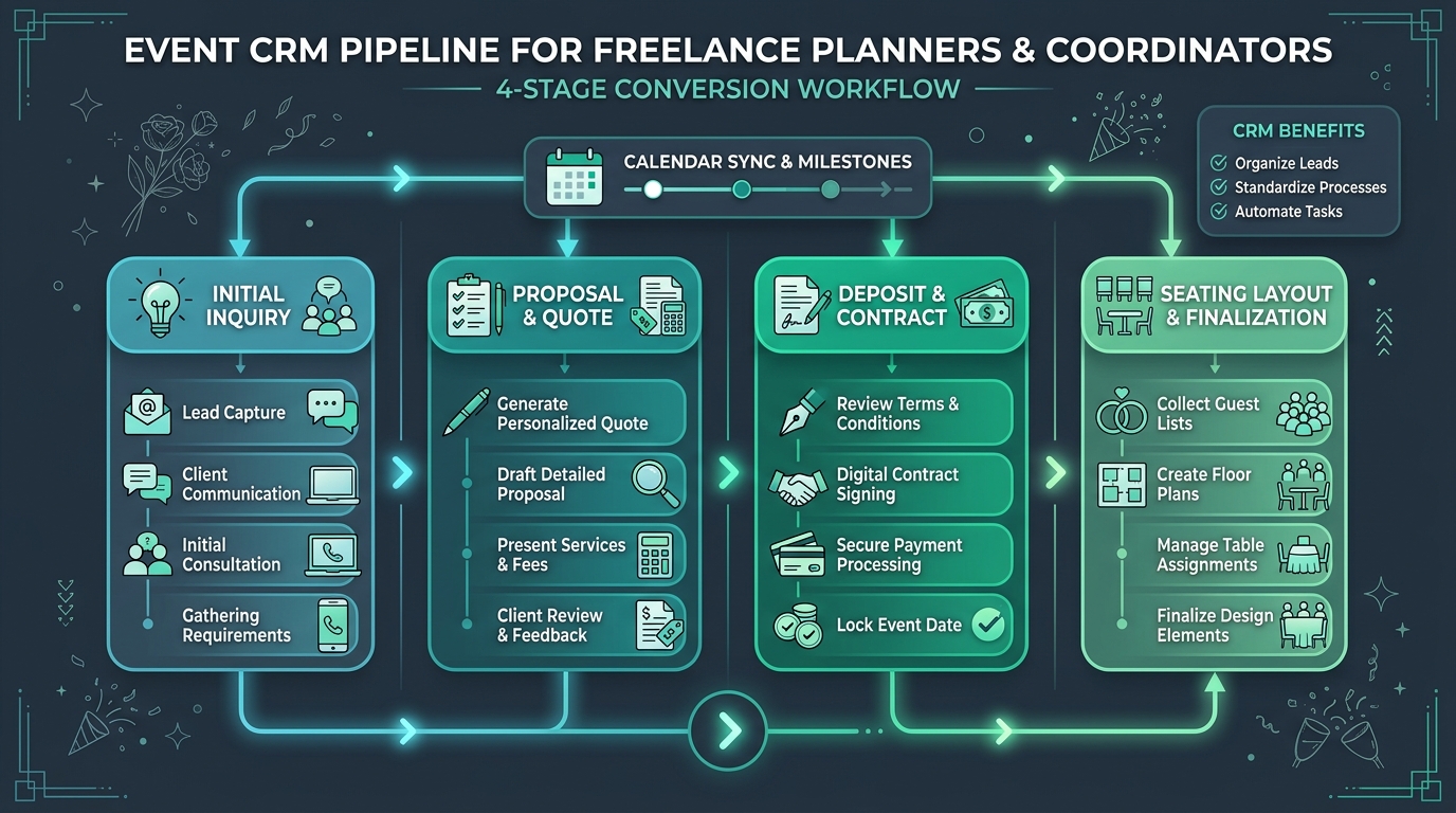 Pipeline comercial y CRM para organizadores de eventos freelance