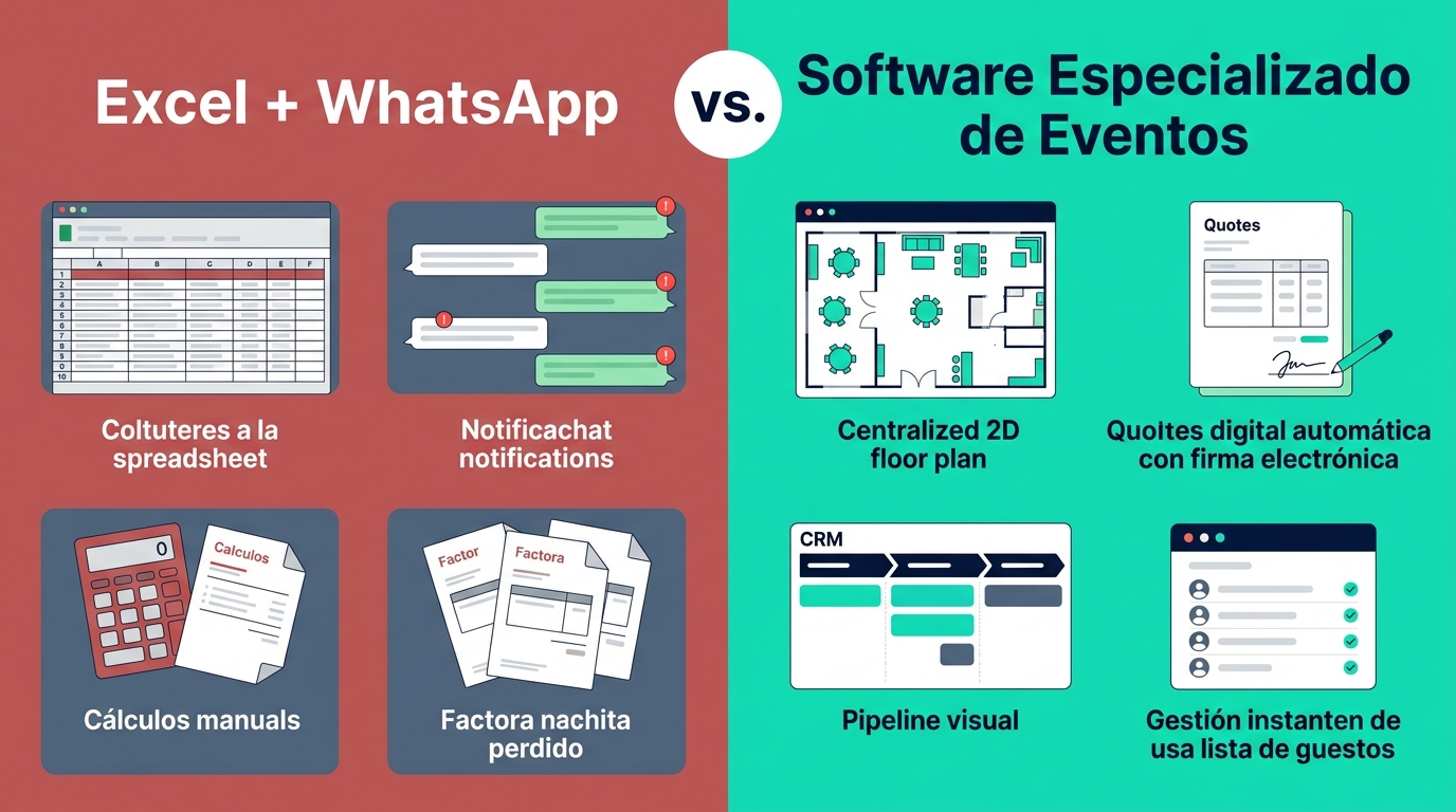 Comparativa de software para eventos frente a Excel y WhatsApp